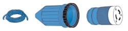 Pre-mounted cap + cable blue 10 m 50 A 